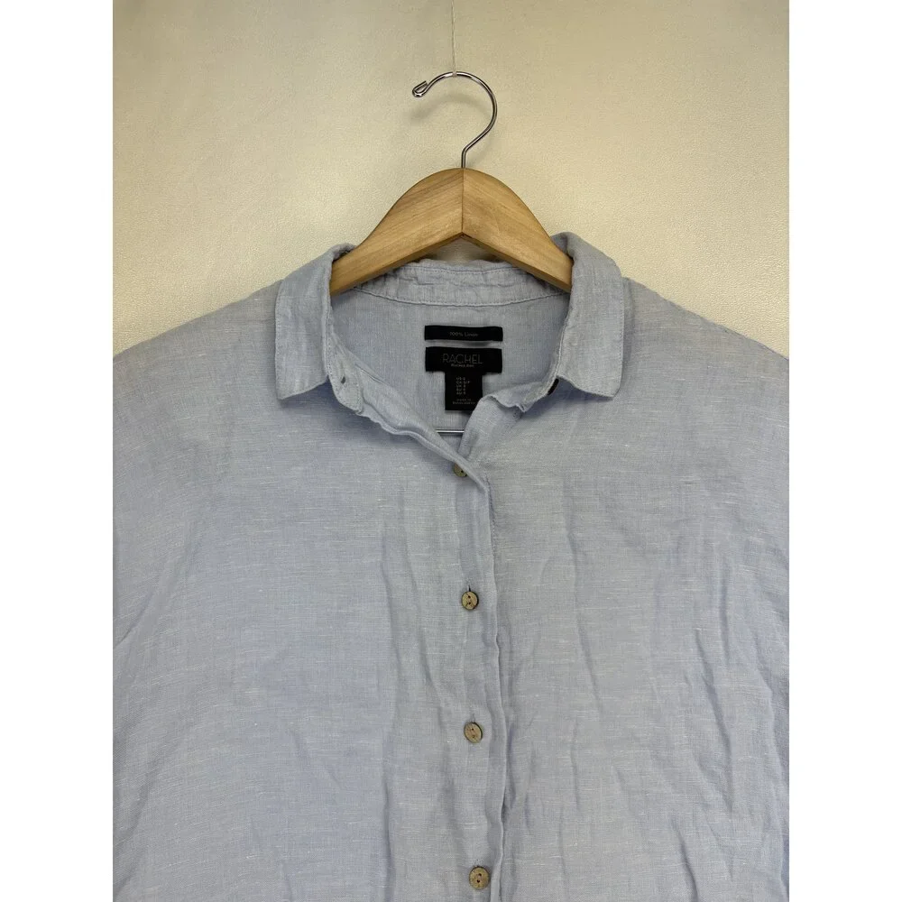 Rachel Roy 100% Linen Button-Down Shirt Short‎ Sleeve S